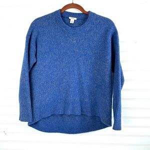 Lewit Crewneck Sweater Blue Silver Wool Blend Hi-Low  Sz Medium